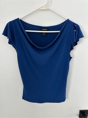 Express Women's Cowl Neck Flutter Sleeve Top - Royal Blue